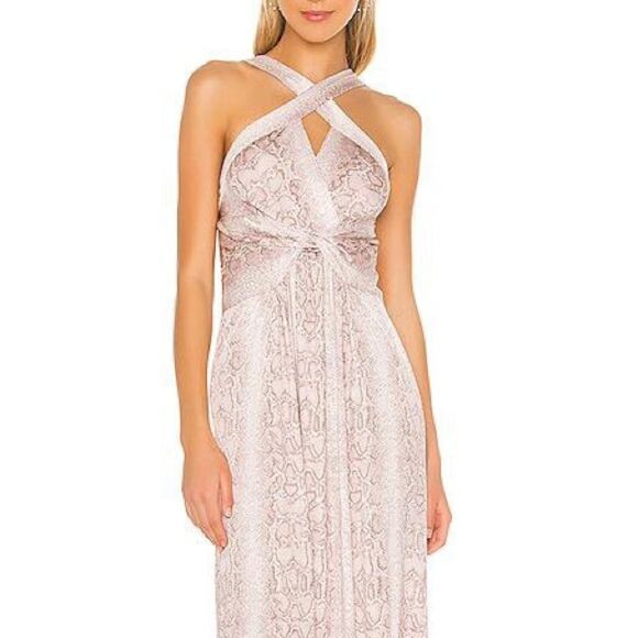 BCBGMAXAZRIA sleeveless cross front maxi dress bare pink python snake print S - Picture 6 of 7